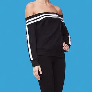 Good American Women’s Size 2 Off-Shoulder Black and White Sporty Striped Sweater